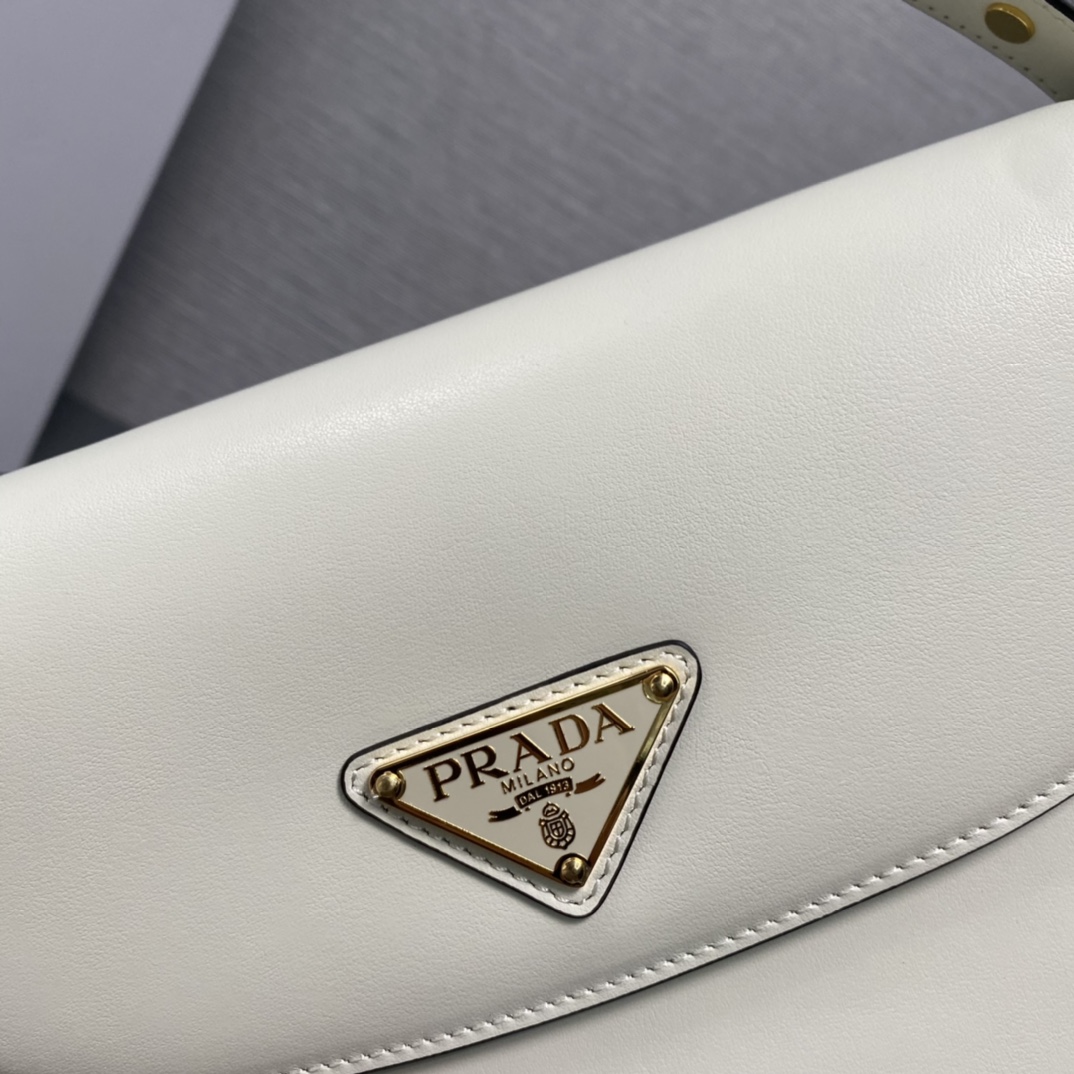 Prada Arque Leather Shoulder Bag With Flap Handbag White 1BD365